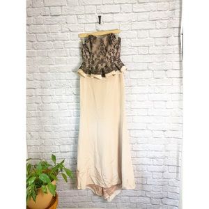 Marchesa Notte Vintage Lace Overlay Strapless Gown